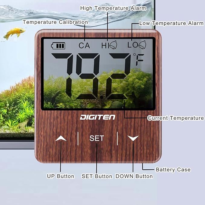 DIGITEN Aquarium Thermometer Digital Fish Tank Thermometer with Large LCD Display Stick On Water Terrarium Temperature Sensor Gauge for Reptiles Turtle Amphibians