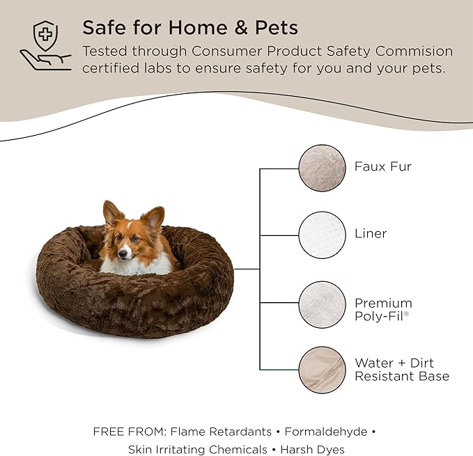 Best Friends by Sheri The Original Calming Donut Cat and Dog Bed in Lux Fur Dark Chocolate, Medium 30"