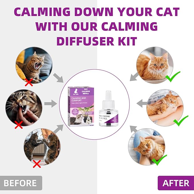 Cat Pheromones Calming Diffuser Refill, 6 Pack Cat Calming Diffuser Refills Kit, Relieve Anxiety Stress 180 Days for Cats Calm, 48ml Fit All Common Diffusers Plug in