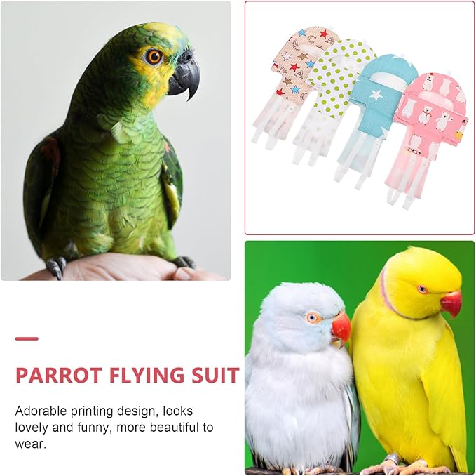 VILLCASE Bird Diaper Harness Flight Suit Clothes, Reusable Parrot Diapers Washable Cotton Protective Parrot Nappies Flight Suite Liners for Macaw Budgies Parakeet Canary (L, 4pcs)