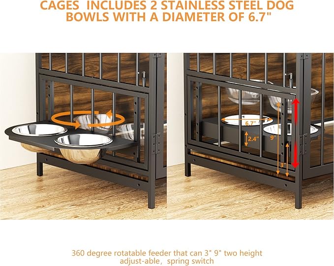 ROOMTEC Dog Crate Furniture-Style Cages for Small Dogs Indoor Heavy Duty Super Sturdy Dog Kennels with 2 Stainless Steel Bowls (32Inch = Int.dims: 30.7" W x 20" D x 20" H)