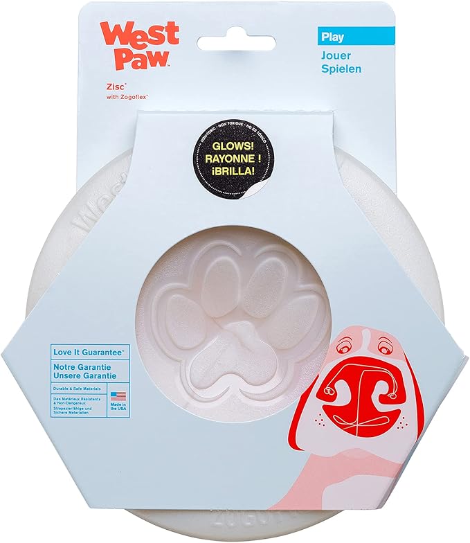 WEST PAW Zogoflex Zisc Dog Flying Disc, High Flying Aerodynamic Disc for Dogs Puppy – Lightweight, Floatable Disc for Fetch, Tug of War, Catch, Play – Doubles as Food/Water Bowl, Small 6.5", Glow