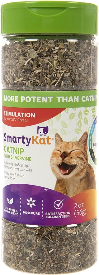 SmartyKat Catnip & Silvervine Blend for Cats & Kittens, Shaker Canister - 2 Ounces