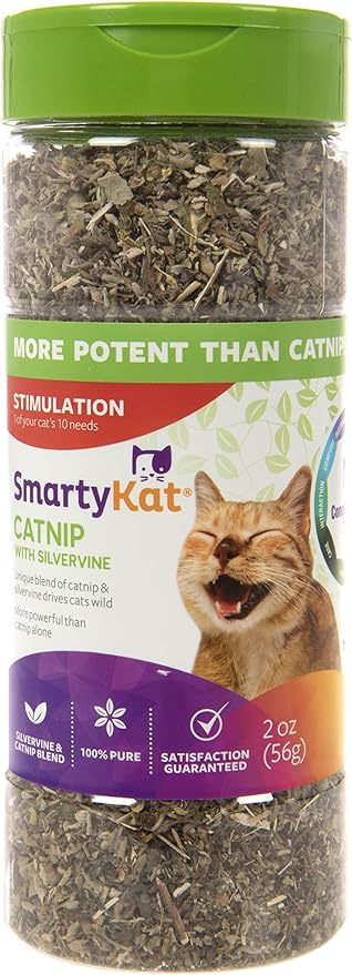 SmartyKat Catnip & Silvervine Blend for Cats & Kittens, Shaker Canister - 2 Ounces