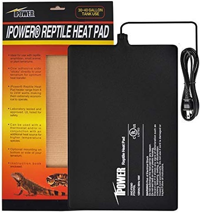 iPower 8 by 12-Inch Reptile Heat Mat Under Tank Heater Terrarium Heating Pad Ideal for Spider Snake Tarantula Hermit Crab Turtle, Black