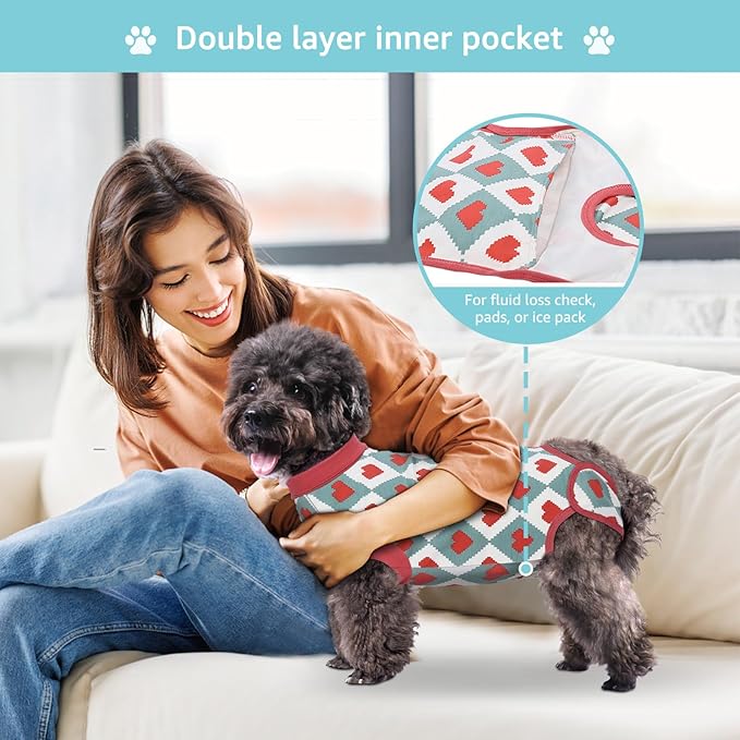 2 Packs Dog Recovery Suit Female Male, Red Heart + Red Heart, M