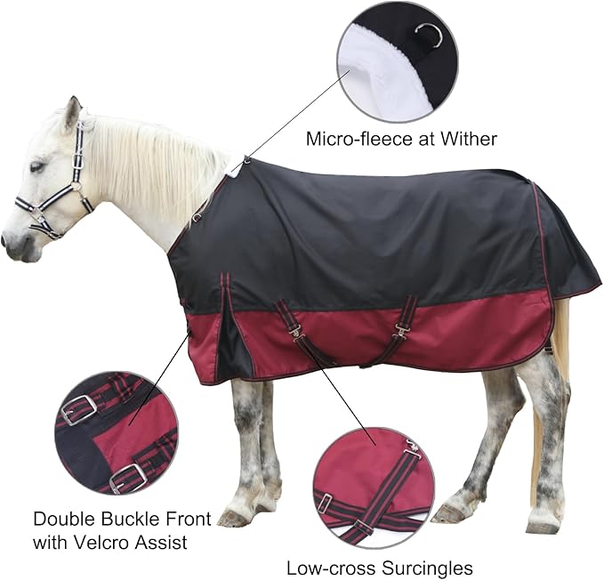 1200 Denier Rip-Stop Turnout Rain Sheet Lightweight Waterproof Breathable Horse Blanket (No Fill) Blackwine 75"