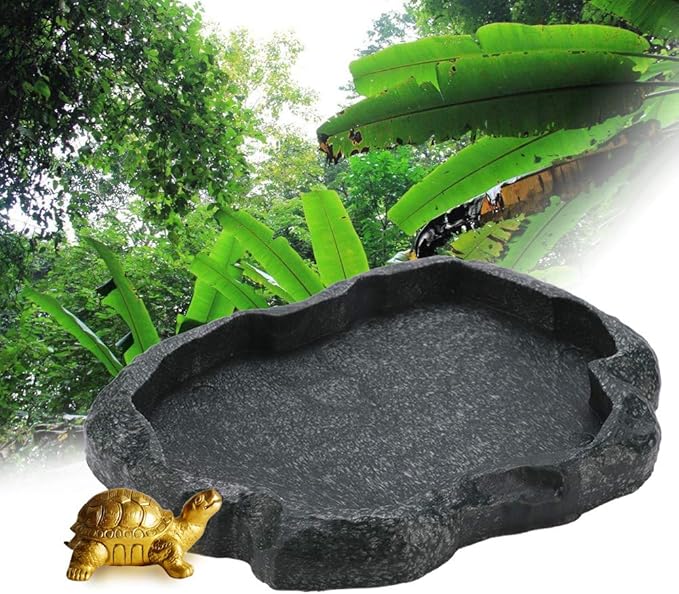 Zerodis Reptile Feeder, Reptile Food Bowl, ABS Resin, Durable, Rock Texture, Terrarium Decor, Water Dish, For Leopard, Tortoise, Lizard