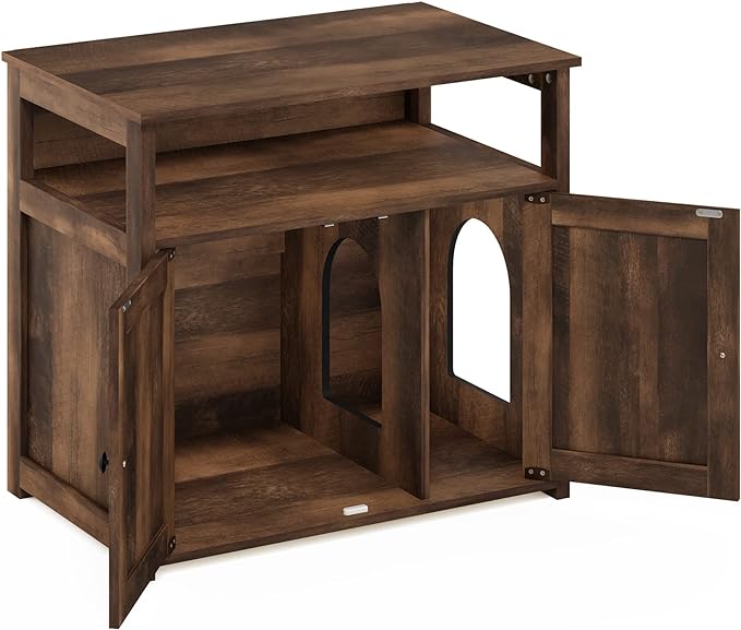 Furinno Peli Farmhouse Cat Litter Cabinet Storage with 2 Doors, Rustic Brown