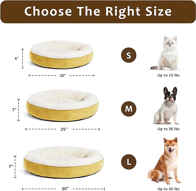 Love's cabin Round Donut Cat and Dog Cushion Bed, 25in Pet Bed for Small or Medium Dogs, Anti-Slip & Water-Resistant Bottom, Soft Durable Fabric Pet Beds, Washable Calming Cat & Dog Bed Yellow