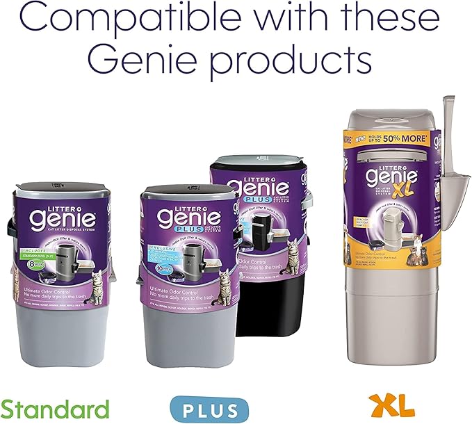 Litter Genie Ultimate Cat Litter Disposal System Refills, Lock Away Odors, Purple ,12 Cartridges