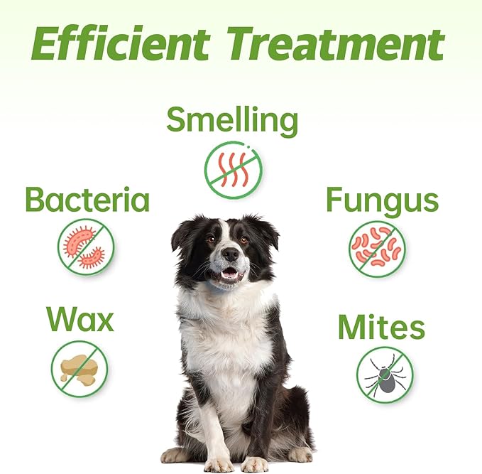 Ear Cleaner Solution for Dog & Cat - Ear Infection Treatment without Irritation - Dog Ear Wash for Itch Relief & Soothing Inflammation - Ear Wax, Debris and Odor Removal Drops