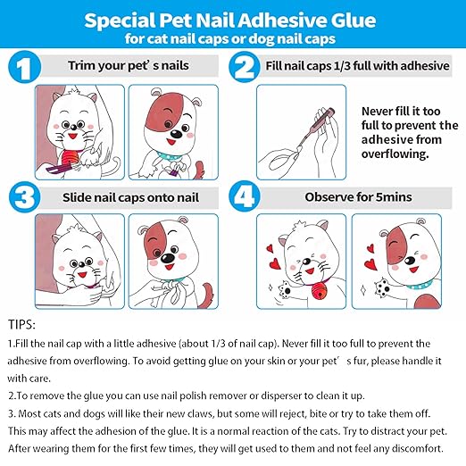 10pcs of Special Pet Nail Adhesive Glues & 20pcs of Applicator Tips for Cat Nail Caps and Dog Nail Caps