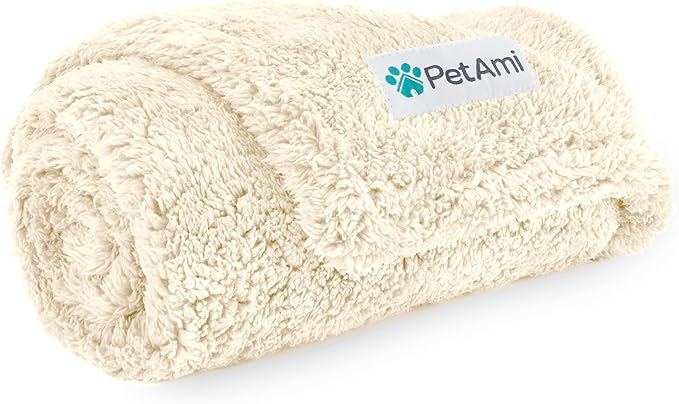 PetAmi Fluffy Waterproof Dog Blanket for Small Medium Dogs, Soft Warm Pet Sherpa Throw Pee Proof Couch Cover, Reversible Cat Puppy Bed Blanket Sofa Protector, Plush Washable Pad (Beige Cream, 29x40)