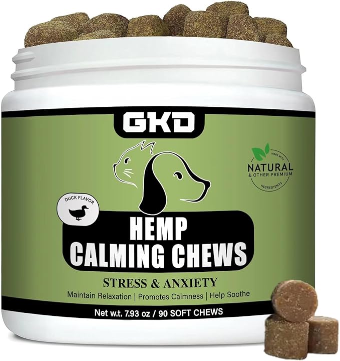 Hemp Calming Chews for Dogs, Dog Calming Treats Anxiety Relief 100% Golden Ratio of Natural Ingredients Calming Dog Treats, Aid with Separation, Barking, Stress Relief, Thunderstorms 90 Chews Duck