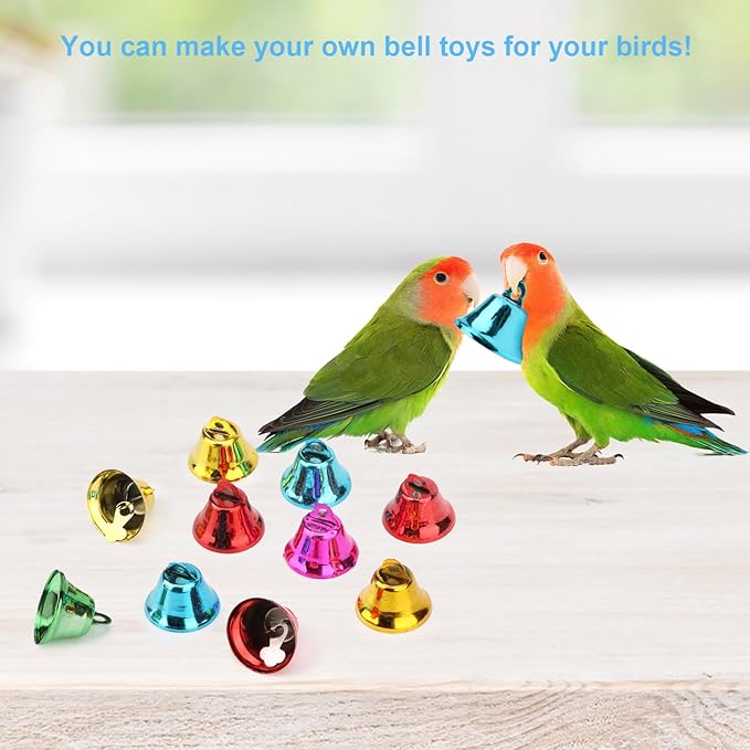 Hypeety Bird Parrot Bell Chew Toys Ball Toys 10pcs Colorful Birdcage Accessories Toys for Parrot Budgie Parakeet Cockatiel Conure Lovebird Finch Macaw (Random Color) (2.5cm/0.9'' Bells)