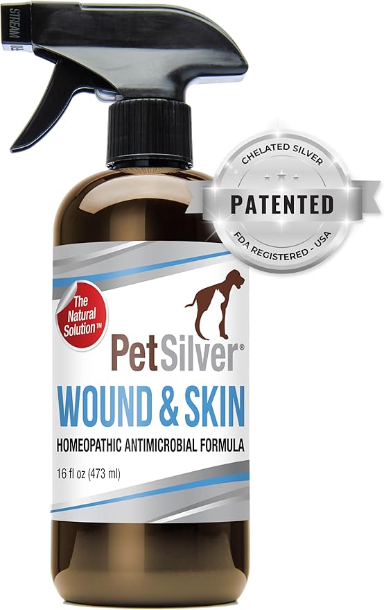 PetSilver Wound & Skin Spray with Patented Chelated Silver, Allergy Relief for Dogs Itching, Hot Spot Treatment for Dogs, Cat and Dog Wound Care, Natural Skin Soother for Dogs, USA, 16 fl. oz.