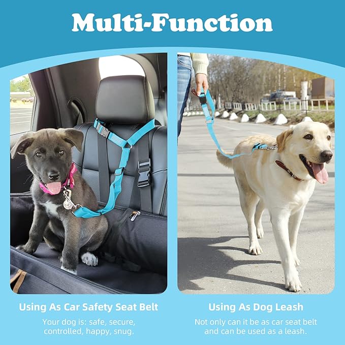 BWOGUE 2 Packs Dog Cat Safety Seat Belt Strap Car Headrest Restraint Adjustable Nylon Fabric Dog Restraints Vehicle Seatbelts Harness