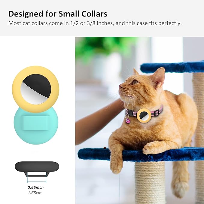 2022 Airtag Cat Collar Holder, Small Air tag Cat Collar Holder Compatible with Apple Airtag GPS Tracker, 2Pack Waterproof Case Cover for Cat Dog Pet Collar Within 3/8 inch (Teal&Yellow)