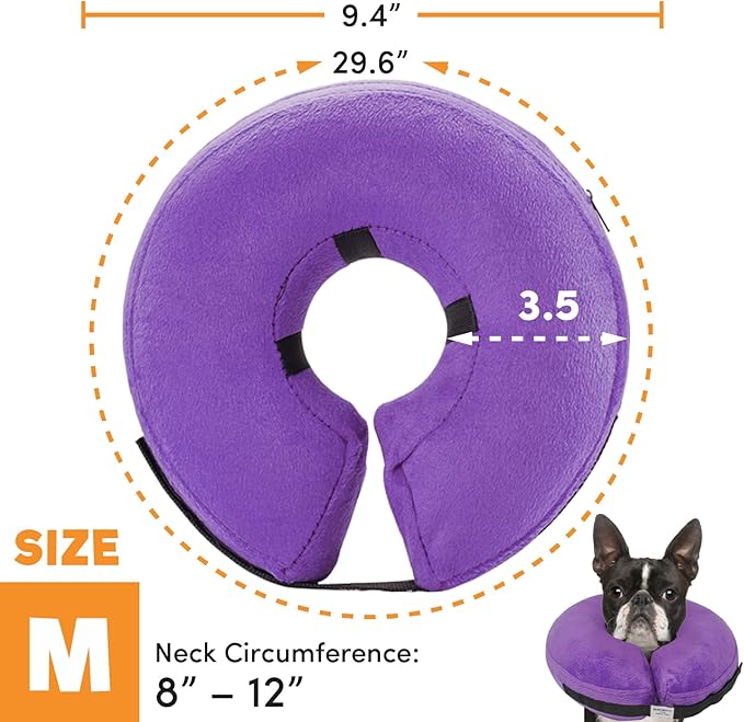 BENCMATE Protective Inflatable Collar for Dogs and Cats - Soft Pet Recovery Collar Does Not Block Vision E-Collar (Medium, Purple)