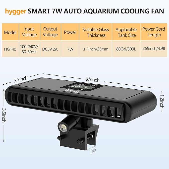 hygger Aquarium Chiller Fan, Auto Temperature Control Aquarium Cooling Fan with Adjustable Temperature and 3 Wind Speed, Quiet Fish Tank Cooler