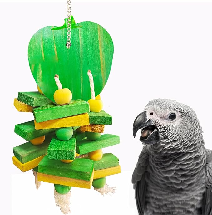 Bird Parrot Chewing Toys Bird Beak Grinding Wood Block Colorful Fruit Swing Toy for Parakeet Budgie Cockatiel Cockatoo Conure Finch Lovebird African Grey