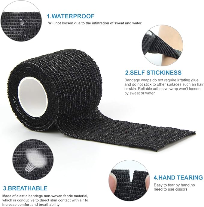 MUEUSS Pet First Aid Tape Self Adherent Cohesive Bandage for Dogs Cats Horses Breathable Non-Woven Elastic Sport Tape for Arm Knee Ankle Sprain (6 Rolls, 2" x 5 Yards)