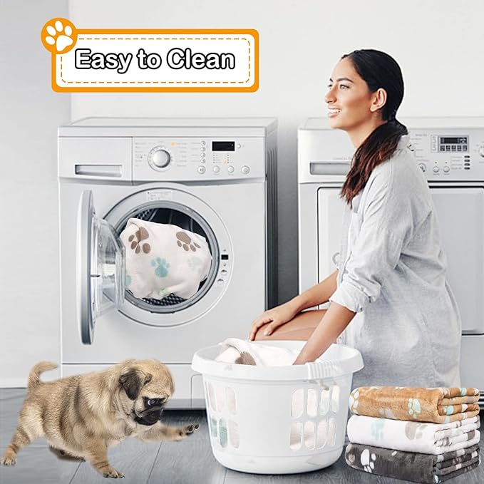 Upgraded Dog Blankets for Large Dogs, 3 Pack Dog Cat Flannel Blankets Washable, Soft Pet Mat Throw Cover for Kennel Crate Bed, Cute Paw Pattern, Dog Blanket, Pet Blanket 31" x 41"