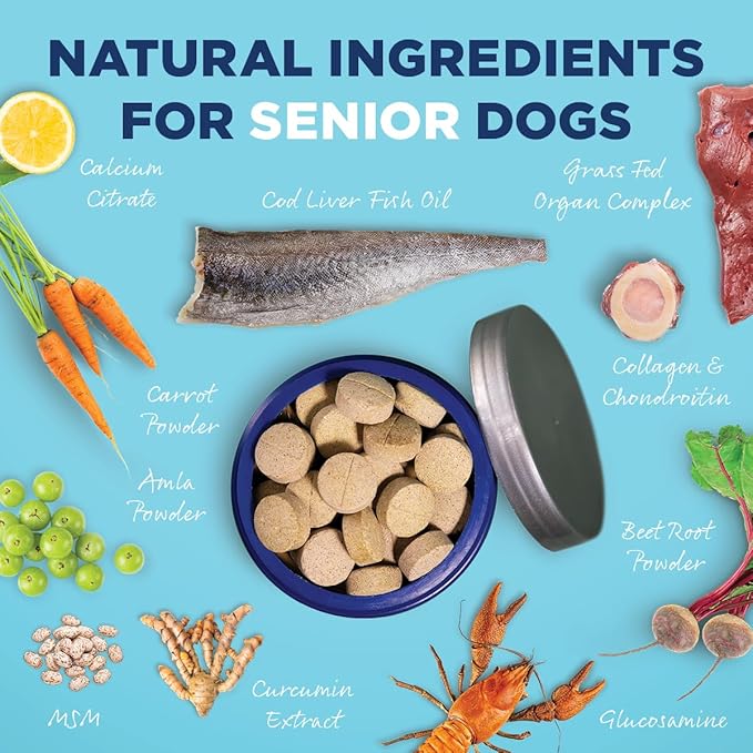 Vetericyn All-in 1 Multifunctional Senior Dog Supplement | Digestive Enzymes + Glucosamine Chondroitin for Hip and Joint Support + Vitamins, Antioxidants, Prebiotics, Probiotics, and Omegas. 90 Count