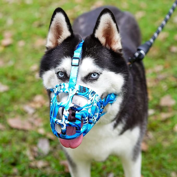 Dog Muzzle, Printed Basket Muzzle for Small Medium Large Dogs Dachshund, Beagle, German Shepherd, Breathable Pet Muzzles to Prevent Biting Chewing Scavenging, Allows Panting and Drinking