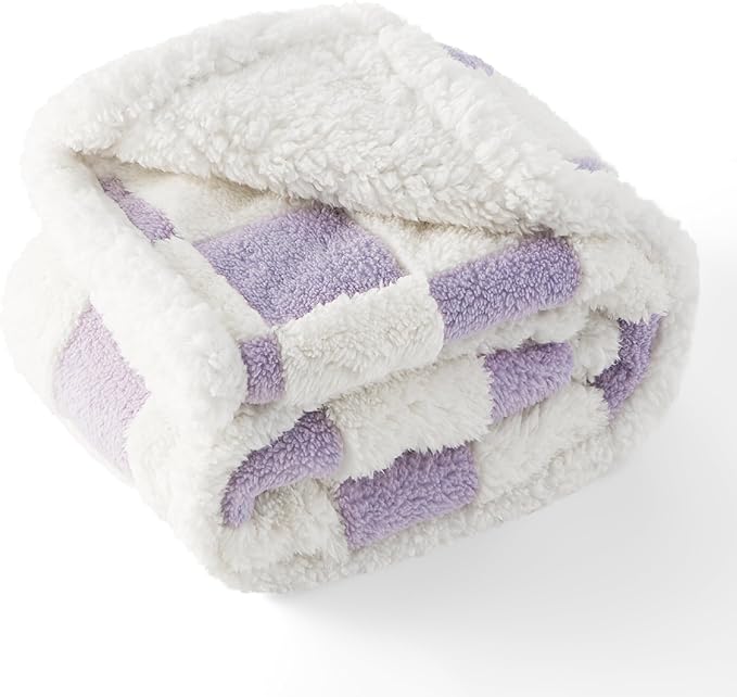 Lesure Waterproof Puppy Blanket for Small Dogs - Washable Double Sided Dog Blankets with Warm Jacquard Shag and Soft Sherpa Fleece, Pet Cat Blanket for Couch Protection, 3D Textured Cloud, Purple