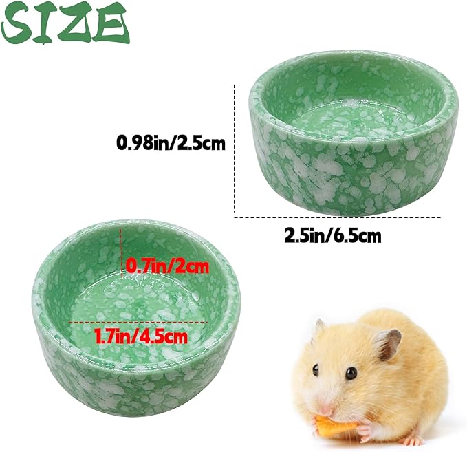 kathson 4 Pcs Hamster Food Bowl Guinea Pig Ceramic Water Bowl Small Animal Feeding Dish for Dwarf Hamster Gerbil Syrian Ferret Hedgehog Chinchilla Bunny (Green)