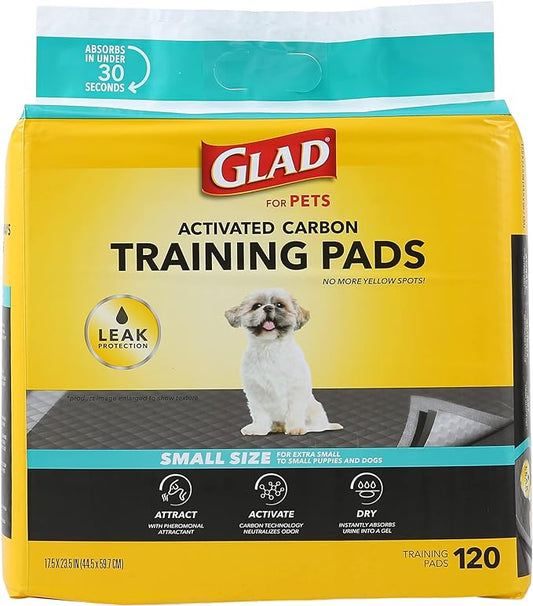 Glad for Pets Activated Charcoal Dog Training Pads, Small Size 17.5" x 23.5" - Odor Absorbing, Pee Pads for Dogs - Perfect for Training New Puppies, Grey, 120 Count