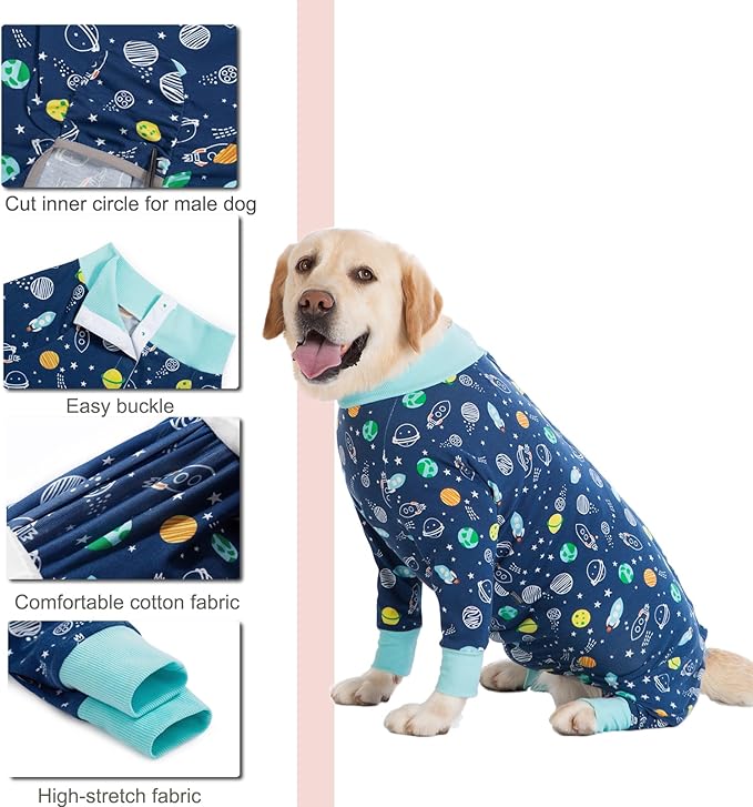 Recovery Suit for Large Medium Dogs After Surgery, Soft Breathable Anti Licking Dog Onesie E-Collar & Cone Alternative, Pet Bodysuit for Preventing Hair Loss Full Cover Wound(5XL, Rocket)