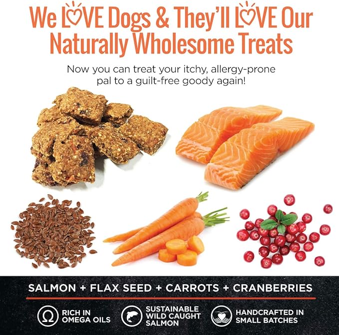 All Natural Dog Treats - Healthy Skin & Coat Salmon Dog Treats - Ideal for Sensitive Stomachs or Itchy, Allergic, Dry Skin - Dehydrated, Crunchy, Human-Grade, Made in USA - 8oz, Pack of 1