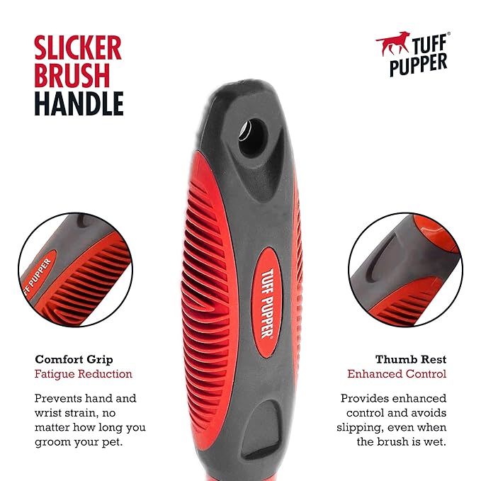 Tuff Pupper Slicker Dog Brush | Large Comb Head for Large & Medium Dogs | Pet Grooming Brush for Shedding Coat Fur | Gently Remove Tangled, Loose Undercoat and Mats Hair | Pet Grooming Brush Tool