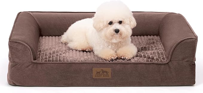 Orthopedic Dog Bed for Medium Sized Dogs,Waterproof Dog Sofa Beds with Sides, Supportive Foam Pet Couch Bed with Removable Washable Cover,Waterproof Lining and Nonskid Bottom,Brown(U-shaped)