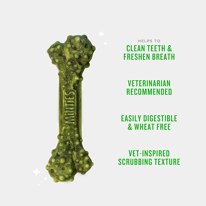 Minties Dental Chews for Dogs, 20 Count, Vet-Recommended Mint-Flavored Dental Treats for Medium Dogs 25-50 lbs, Dental Bones Clean Teeth, Fight Bad Breath, and Removes Plaque and Tartar