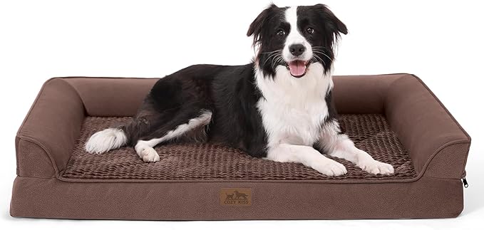 Orthopedic Dog Bed for Extra Large Dogs, XL Washable Dog Sofa Beds Large, Supportive Foam Pet Couch Bed with Removable Washable Cover, Waterproof Lining and Nonskid Bottom, Brown (U-Shaped)