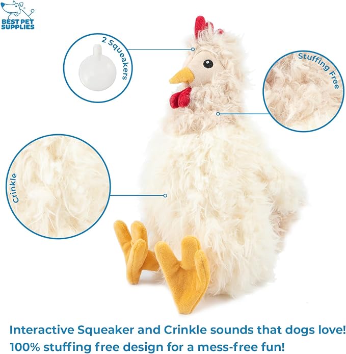 Best Pet Supplies Chicken Crinkle Plush Dog Toys for Interactive Play, Puppy and Senior Indoor Play, Colorful Chicken Toy Shape, Cute and Cuddly - Crinkle Chicken (Beige)