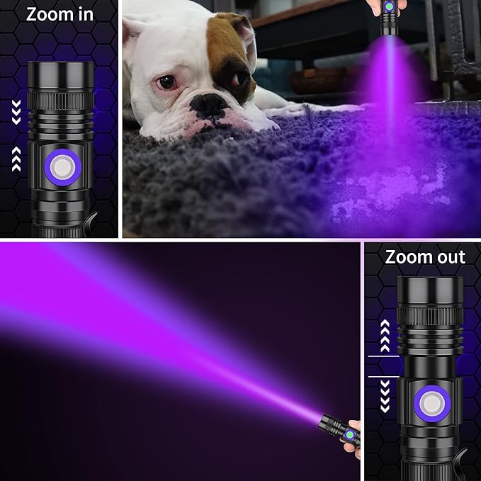 DARKBEAM UV Flashlight 395nm Blacklight Rechargeable USB, Wood's lamp Ultraviolet Black Light Handheld LED Portable with Clip, Resin Curing, Anti-Counterfeit, Detector for Pet Dog Urine, 2 Pack