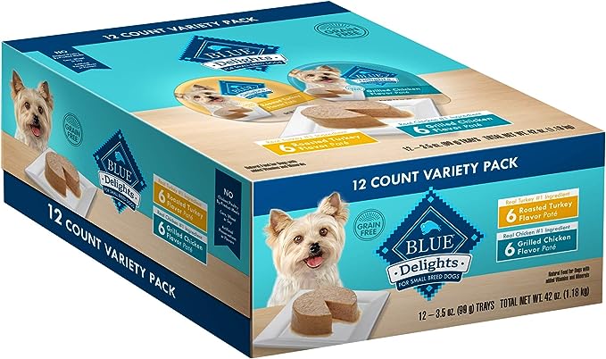 Blue Buffalo Delights Natural Small Breed Wet Dog Food Cups Variety Pack, Roasted Turkey and Grilled Chicken Flavor 3.5-oz (12pack- 6 of Each Flavor)