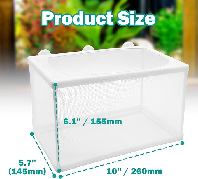 2 Pcs Fish Hatchery Breeder Box, 260 x 155 x 155 mm Fish Tank Breeder Net, Fish Fry Aquarium Fry Hatchery Separation Net, Fish Fry Hatchery Suction Cup for Aquarium