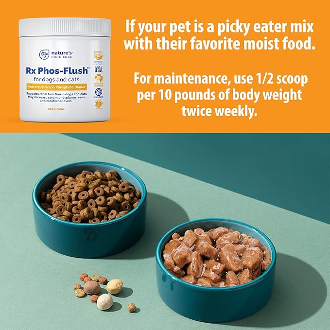 Rx Phos-Flush Phosphate Binder. Extra Large 200 Grams. Dog Kidney and Cat Kidney Support. Feline Urinary Tract Support. Compliments a Renal Failure Dog Food Diet or Cat Renal Support Diet.