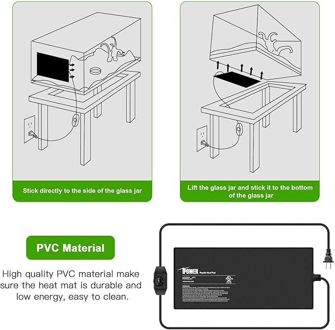 iPower 8X18 Inch 24 Watts Reptile Heating Mat with Adjustable Temperature Controller Under Tank Warmer Terrarium Heat Pad for Reptiles and Amphibians, for 50-60 Gallon Tank, 2 Pack