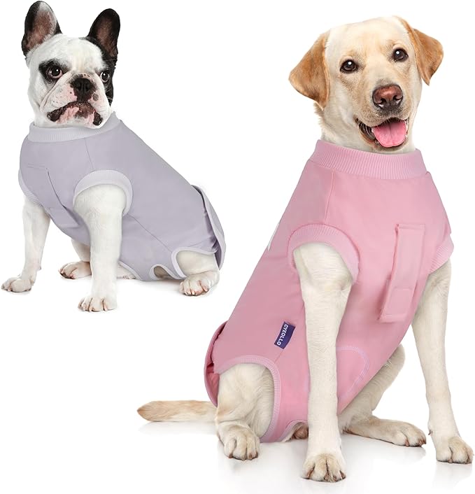 cyeollo 2pack Surgery Recovery Suit for Dogs Cats Soft Breathable Female Male Pet Bodysuit After Surgery for Spay, Neuter, Surgical Recovery Onesie Shirt for Small Medium Large Dogs, Pink & Grey, XL