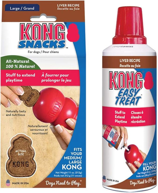 KONG - Treats Combo Pack - Easy Treat Paste and Dog Snacks - Liver Flavor for Large Dogs