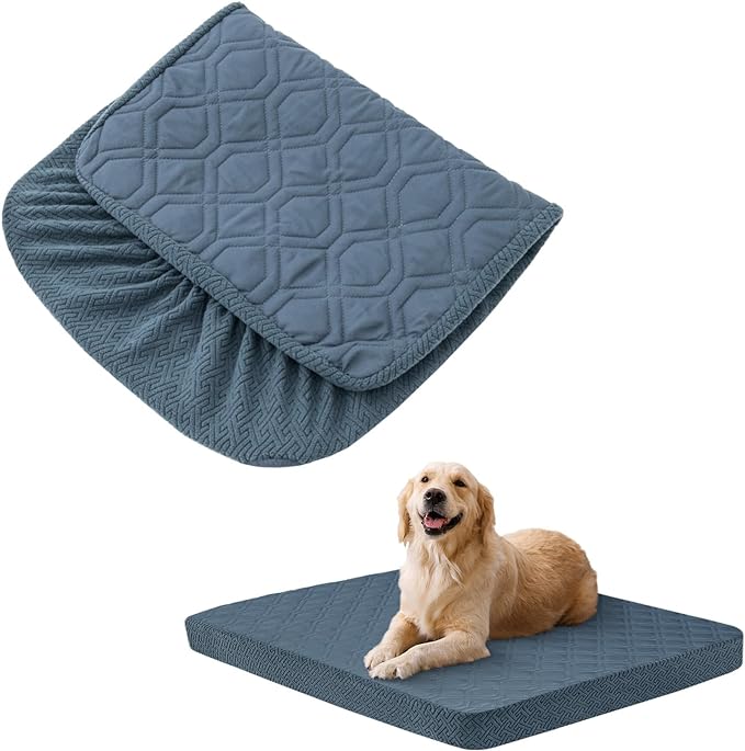 Dog Bed Covers Replacement Washable - Waterproof Dog Bed Covers Quilted, Water Absorbable Pet Puppy Bed Cover for Dog Cat, Cover Only 40Lx50Wx6H Inches Bluegrey