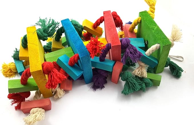 Bird Parrot Knots Block Tearing Chewing Toy, Multicolored Wooden Bird Parrot Toy Suitable for Macaws cokatoos, African Grey and a Variety of Amazon Parrots (Large Size - 13.8 Inch)