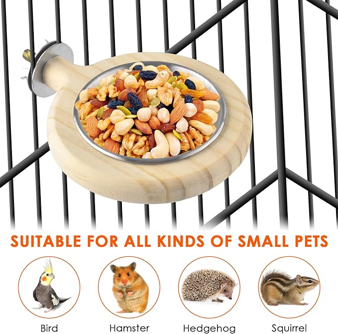 KATUMO Conure Perch Bird Wood Perch Stand Toy Parrot Cage Toy Bird Food Cup for Parakeet Lovebird Cockatiel Conure Budgie Small Parrots